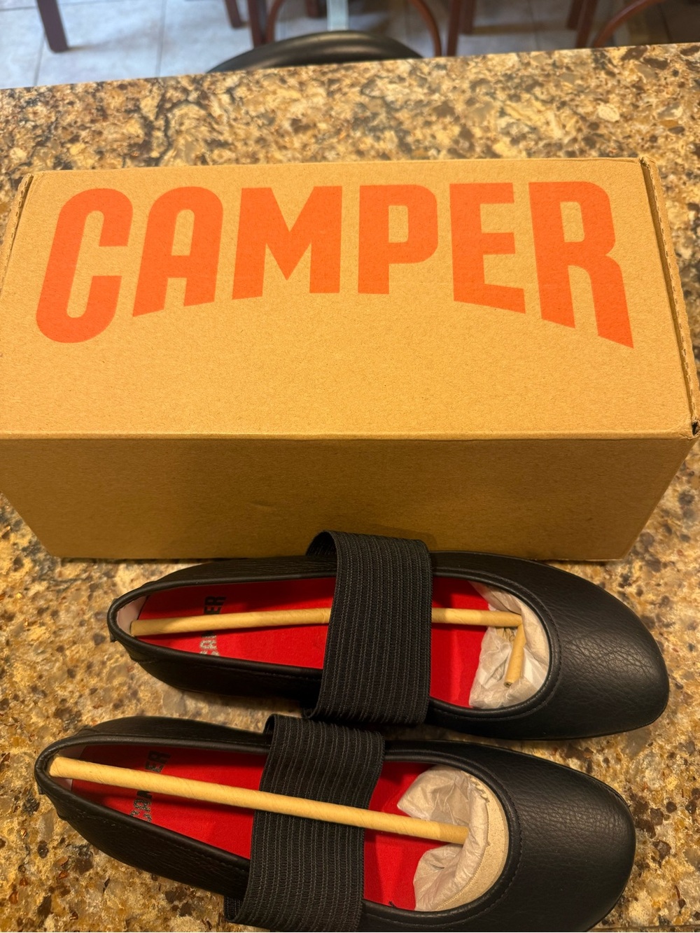 Camper Woman’s Black Mary Jane Shoes with Red Insole